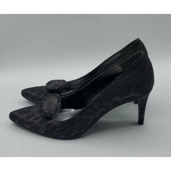 Stuart Weitzman Fabric Black Slight Animal Print Heels w/ Toe Deco Size 7M /37.5 - Picture 4 of 13